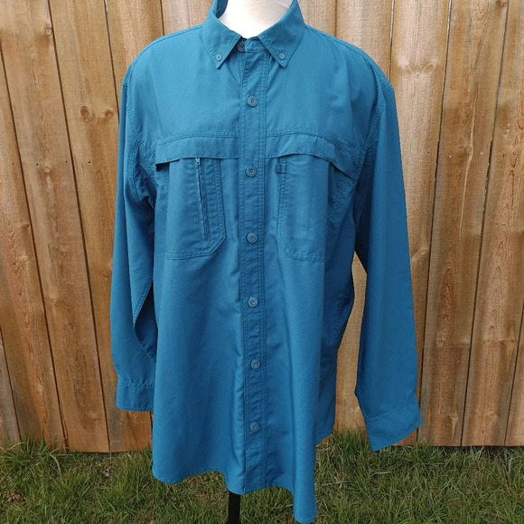 Duluth Trading Cool Plus Action Shirt Mens Size Large Blue Fishing Button Front - Picture 1 of 10